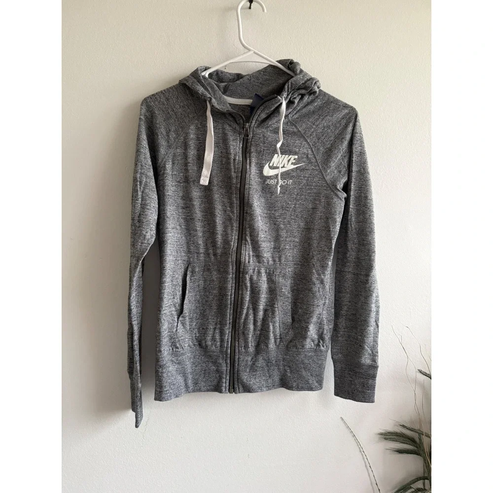 Nike‎ Womens Gym Vintage Full Zip Hoodie Heather Gray XS Just Do It Logo